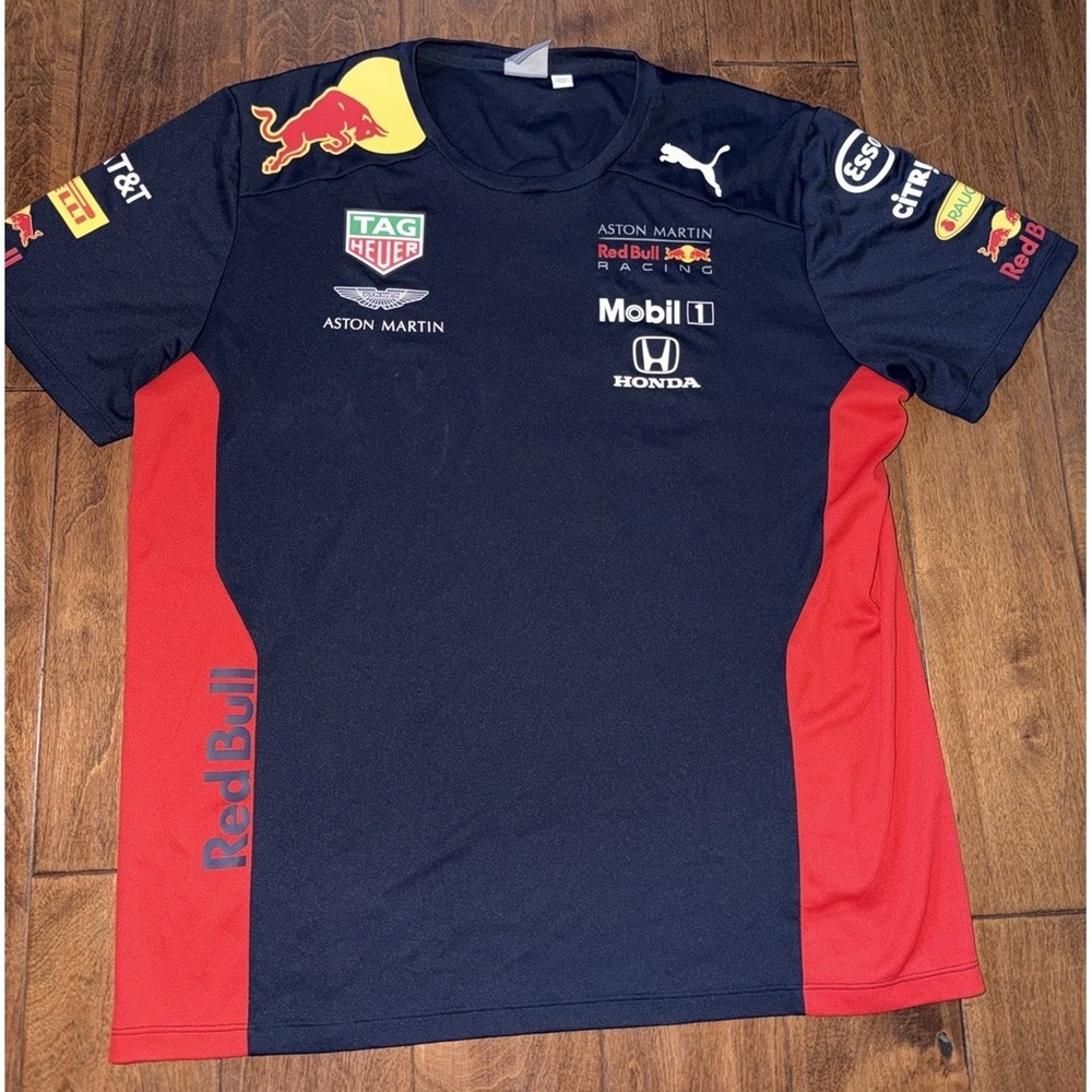 RED BULL Mobil 1 Racing Team Shirt Jersey Men's 2XL Honda Puma Blue Used